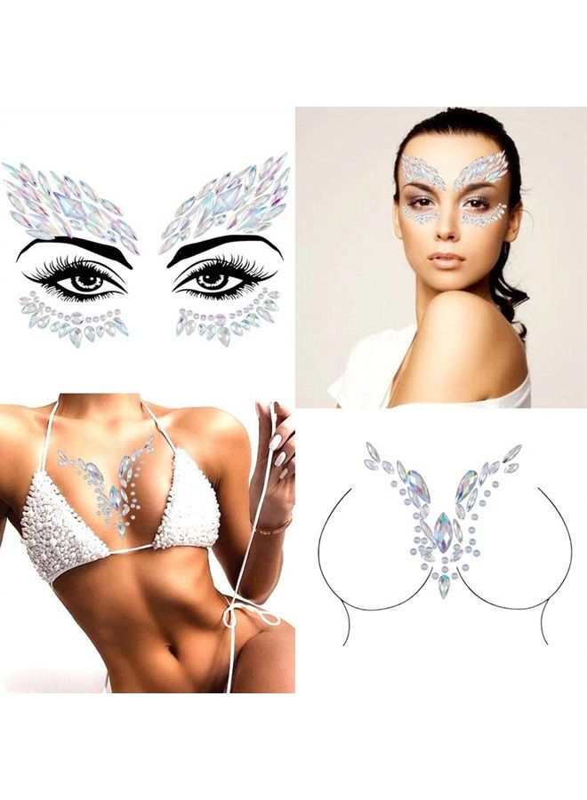 Blindery Rhinestone Face Jewels Rave Festival Face Gem Mermaid Chest Gem Crystal Eyes Face Stickers for Women and Girls 2PCS - Image 1