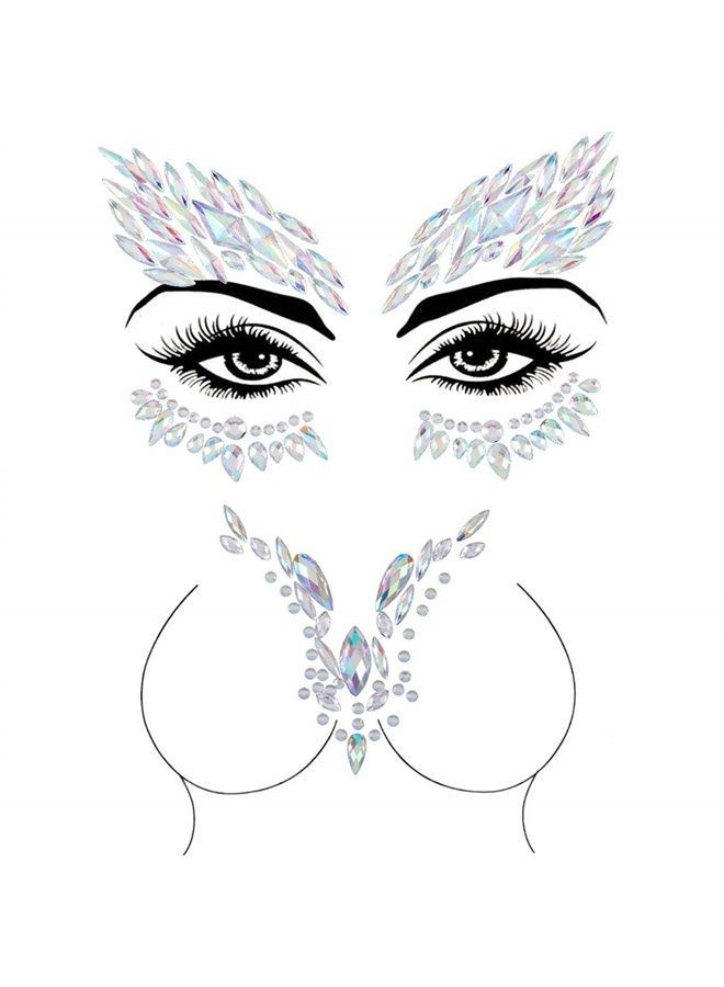 Blindery Rhinestone Face Jewels Rave Festival Face Gem Mermaid Chest Gem Crystal Eyes Face Stickers for Women and Girls 2PCS - Image 2