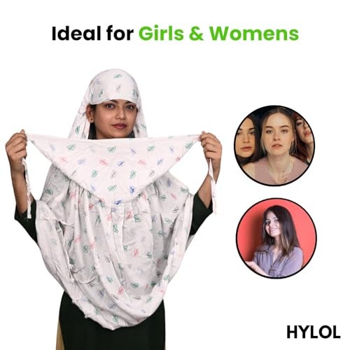 HYLOL Pure Cotton Female Innovative Stylish Leaf Printed Pattern Fancy Scarf With Sun Protection Cover Face Cotton Mask for Women's and Girls, Pink - Image 3