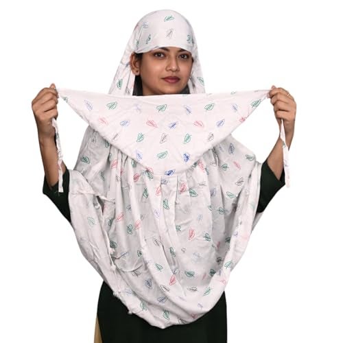 HYLOL Pure Cotton Female Innovative Stylish Leaf Printed Pattern Fancy Scarf With Sun Protection Cover Face Cotton Mask for Women's and Girls, Pink - Image 1