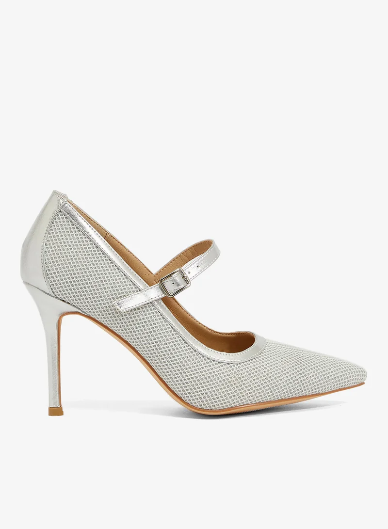 ELLA silver mesh punm, pointed toe and pu heel