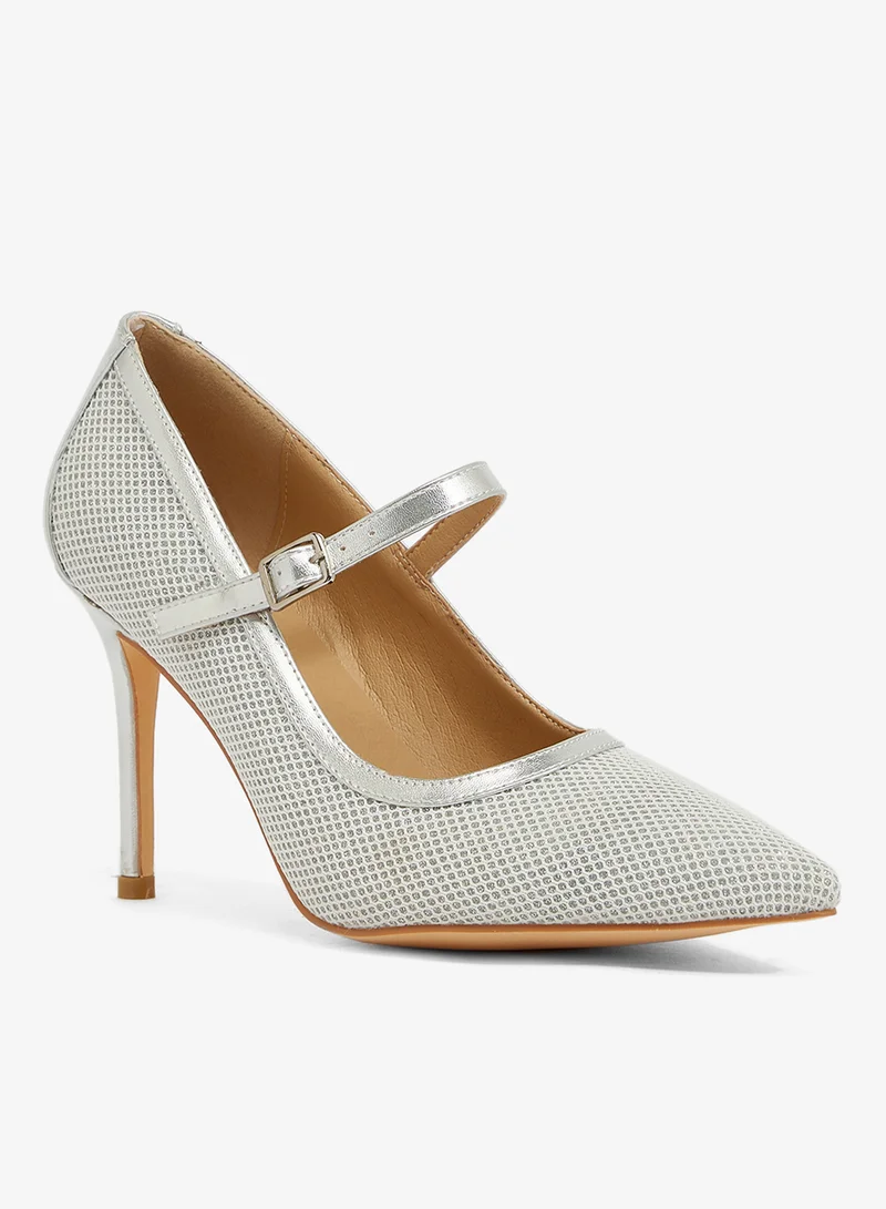 ELLA silver mesh punm, pointed toe and pu heel