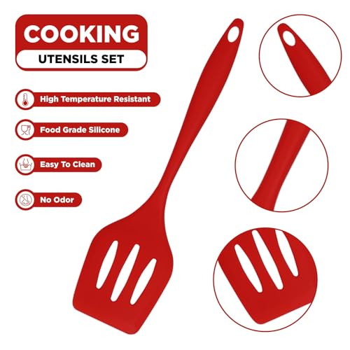 Ramkuwar with device of R Ramkuwar Silicone Baking Utensils Set Includes Spatula, Whisk, Brush, Spoon, Scraper for Cooking (5-Piece, Red) - Image 3