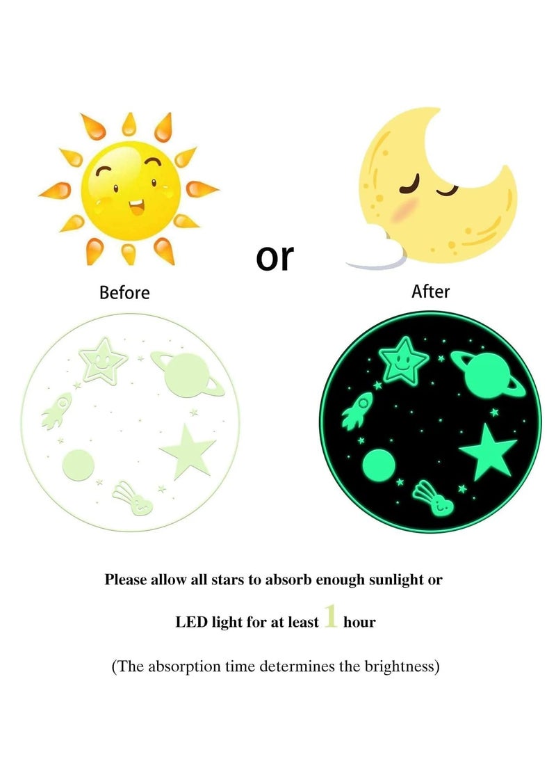 إكسفور Glow in The Dark Stars Wall Stickers for Ceiling, 462 Pcs 3D Glowing Removable Self-Adhesive Wall Decals with Moon, Rocket and Planets for Girls Boys Kids DIY Bedding Room Bedroom Décor - Image 4