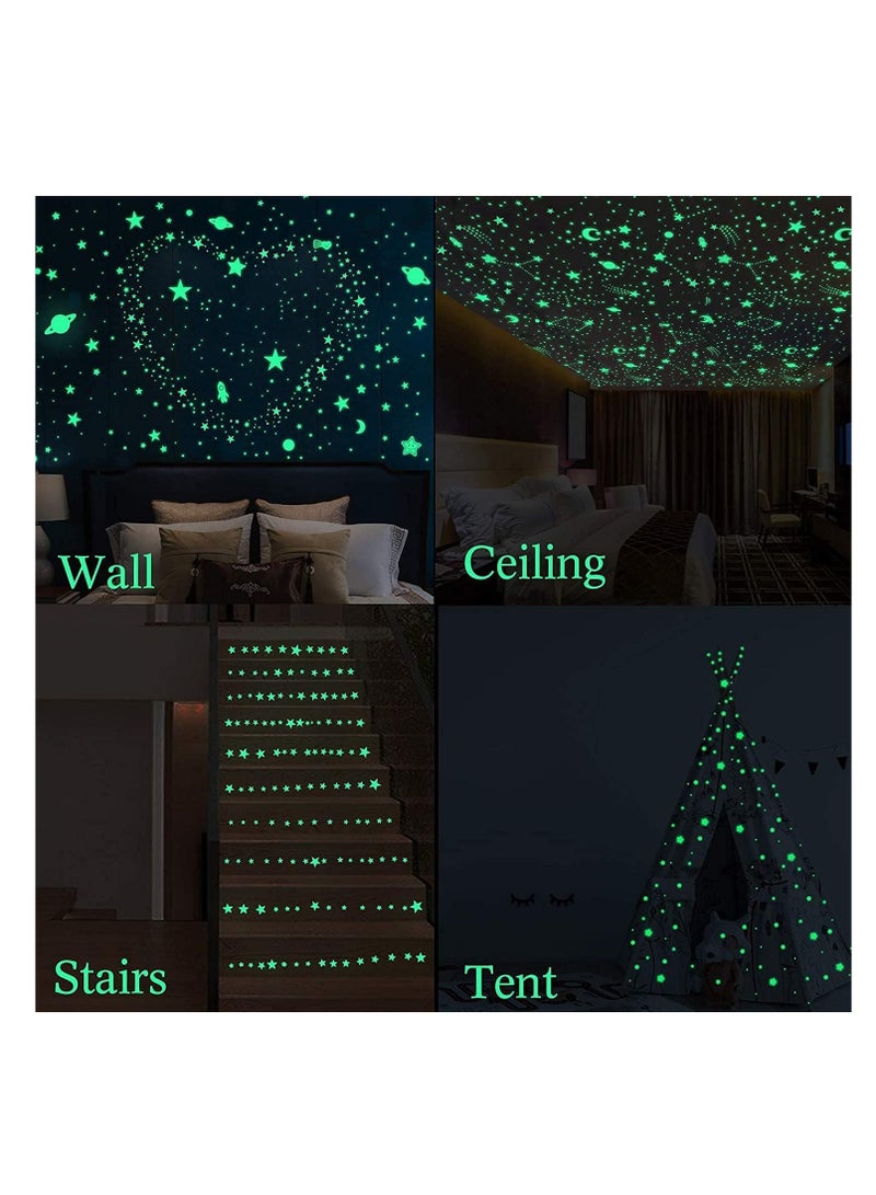 إكسفور Glow in The Dark Stars Wall Stickers for Ceiling, 462 Pcs 3D Glowing Removable Self-Adhesive Wall Decals with Moon, Rocket and Planets for Girls Boys Kids DIY Bedding Room Bedroom Décor - Image 5
