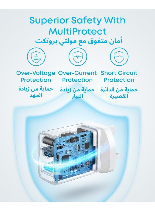 شاحن جداري سريع بمنفذين USB بقوة 20 وات باللون الأبيض - Image 5