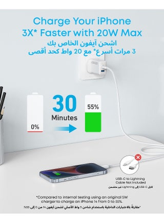 USB C Charger, iPhone Charger, 2-Pack 20W Dual Port USB Fast Wall Charger, Type C Charger Block for iPhone 16/16 Pro/16 Pro Max/15/14/13, iPad Pro, AirPods, Samsung S25/S24(Cable Not Included) - view 3