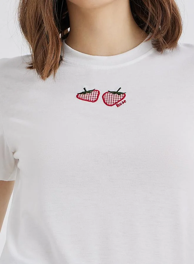 Take Two Take Two Embroidered Strawberry Pattern Oversized T-Shirt