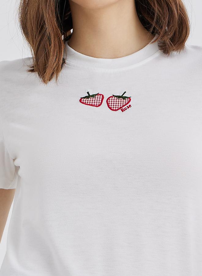 Take Two Embroidered Strawberry Pattern Oversized T-Shirt - Image 3