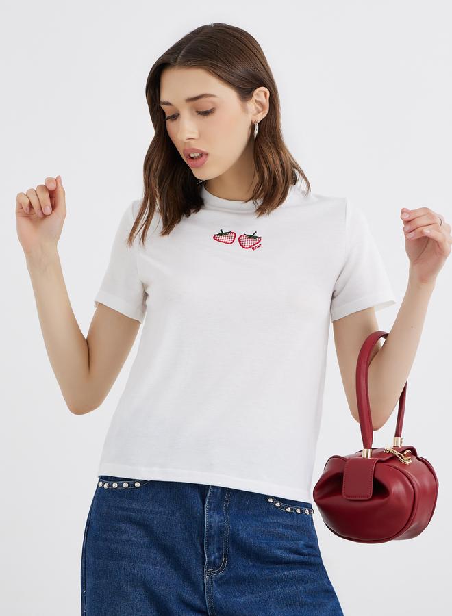 Take Two Embroidered Strawberry Pattern Oversized T-Shirt - Image 4