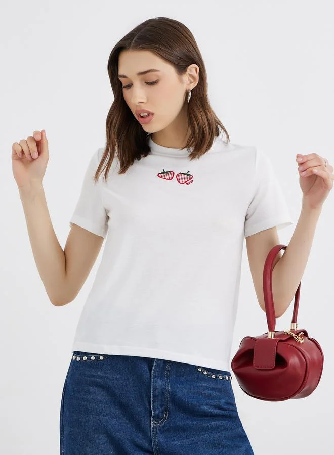 Take Two Embroidered Strawberry Pattern Oversized T-Shirt
