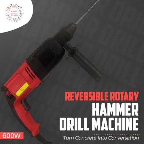 Jon Bhandari Tools 20mm Reversible Rotary Hammer Drill Machine 600W 850 RPM – Heavy Duty Impact Drill for Concrete & Masonry Drilling – Includes 3 SDS Drill Bits, 2 Max Chisels & SDS Adapter - Image 2
