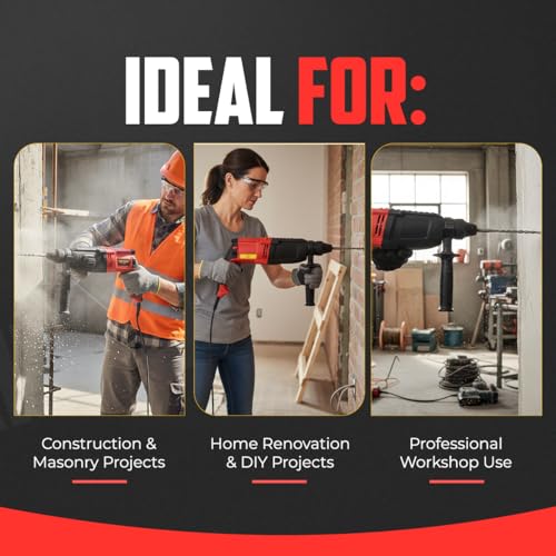 Jon Bhandari Tools 20mm Reversible Rotary Hammer Drill Machine 600W 850 RPM – Heavy Duty Impact Drill for Concrete & Masonry Drilling – Includes 3 SDS Drill Bits, 2 Max Chisels & SDS Adapter - Image 5
