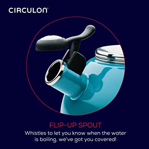 Circulon Enamel On Steel Whistling Tea Kettle | Hot Water Kettle with Heat-Resistant Phenolic Grip, 1.9 Liters | Gas stovetop and Induction Compatible, Turquoise - Image 4