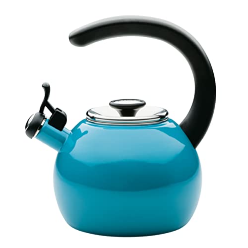 Circulon Enamel On Steel Whistling Tea Kettle | Hot Water Kettle with Heat-Resistant Phenolic Grip, 1.9 Liters | Gas stovetop and Induction Compatible, Turquoise - Image 1