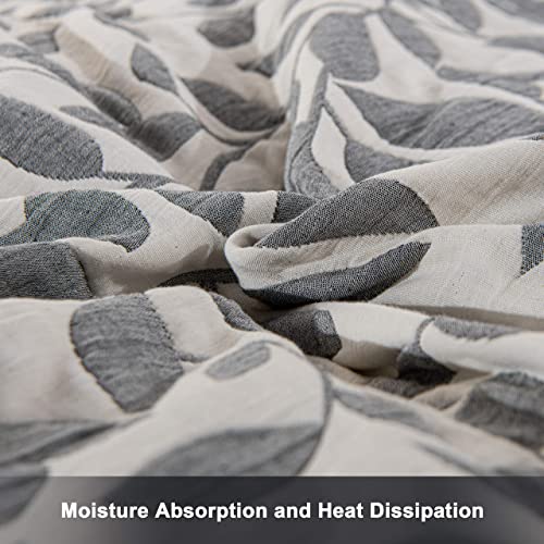 NTBAY 3 Layers Cotton Muslin 88x92 Queen Bed Blanket, Super Soft Breathable Thermal Yarn Dyed Quilt for Adults, Perfect Lightweight Blanket for Couch Sofa Bed All Seasons, Grey Leaf - Image 3