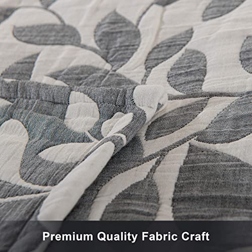 NTBAY 3 Layers Cotton Muslin 88x92 Queen Bed Blanket, Super Soft Breathable Thermal Yarn Dyed Quilt for Adults, Perfect Lightweight Blanket for Couch Sofa Bed All Seasons, Grey Leaf - Image 4
