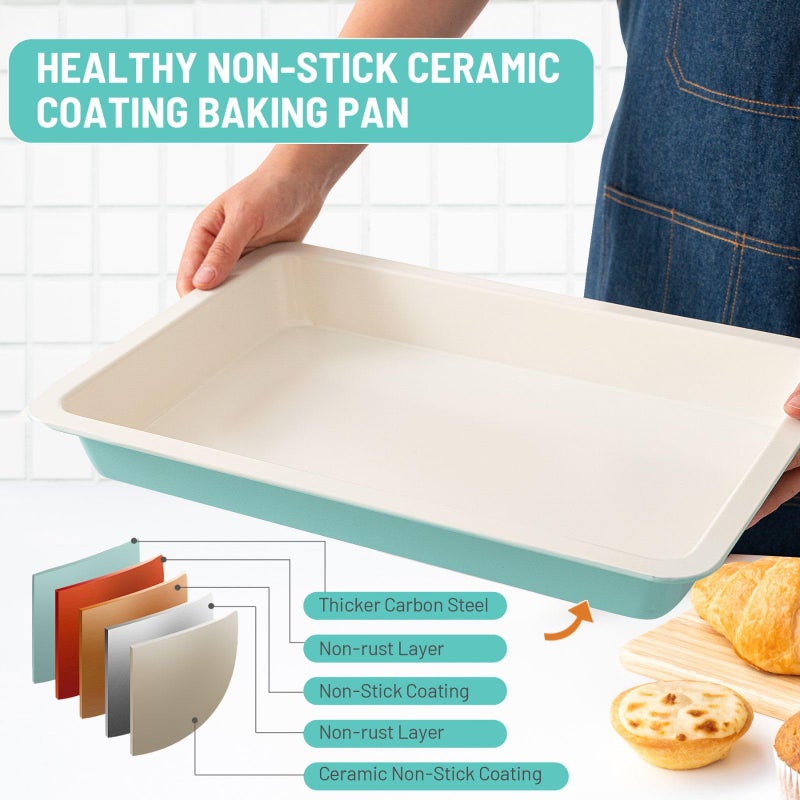 Spmarkt Sheet Cake Pan with Lid, 15"Ã—10"Ã—2" Deep Jelly Roll Pan, Non-Stick Ceramic Coating Baking Pan, Oven Safe 450Â°F, PFOA & PTFE Free, Bake & Carry for Texas Sheet Cake, Brownies, Potluck - Image 3