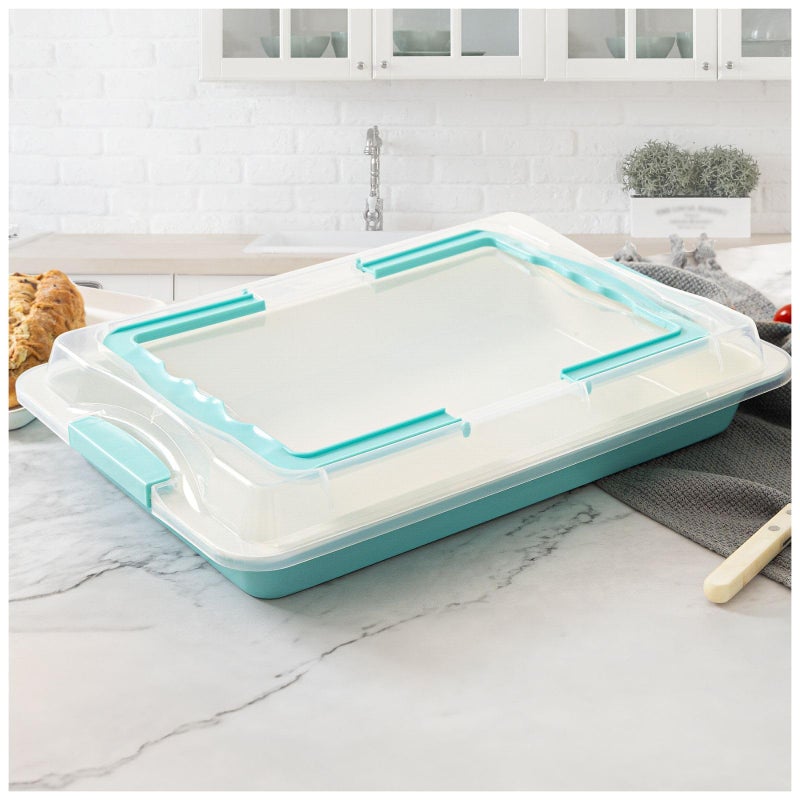 Spmarkt Sheet Cake Pan with Lid, 15"Ã—10"Ã—2" Deep Jelly Roll Pan, Non-Stick Ceramic Coating Baking Pan, Oven Safe 450Â°F, PFOA & PTFE Free, Bake & Carry for Texas Sheet Cake, Brownies, Potluck - Image 1