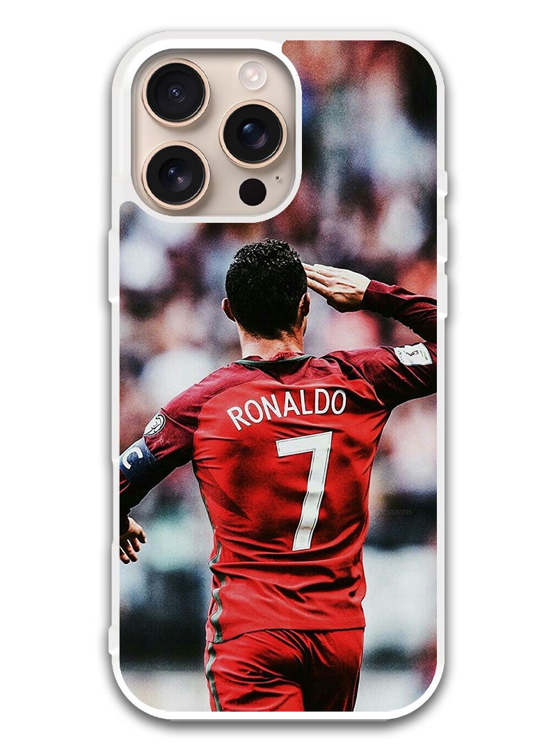 Theodor Protective Case Cover For APPLE IPHONE 16 Pro Max Ronaldo Salute To Crowd (White Bumper) - Image 1