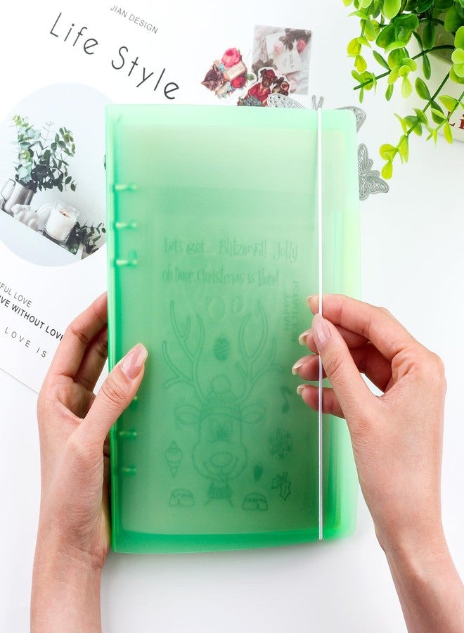BAOFALI A5 6 Ring Binder Cover Clean Transparent Soft PVC for Refillable Notebook Shell withMatte surfaceforStamp & Die Storage (Green) - Image 3
