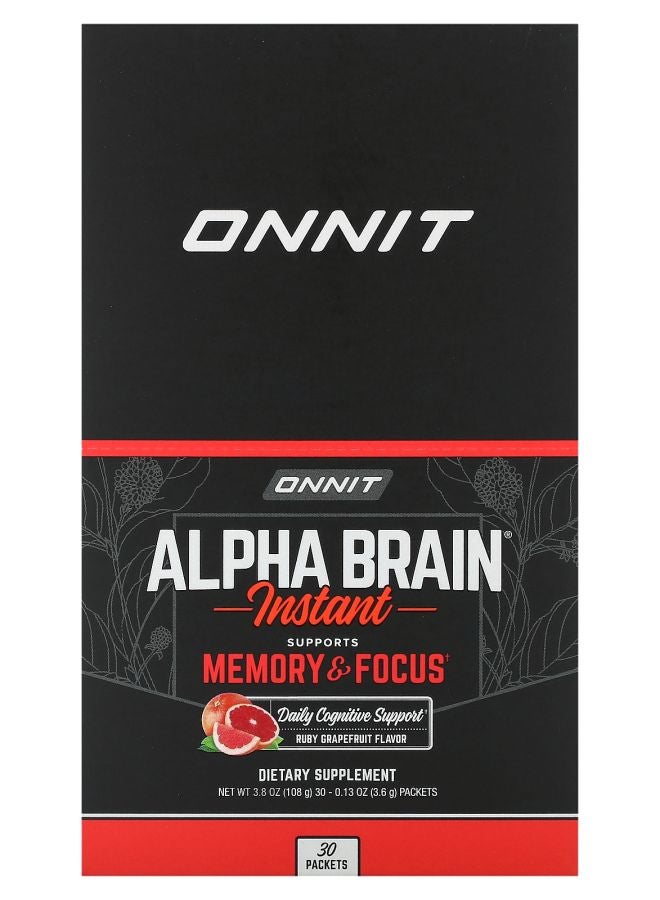 Onnit Alpha Brain Instant Memory & Focus Ruby Grapefruit 30 Packets 0.13 oz (3.6 g) Each
