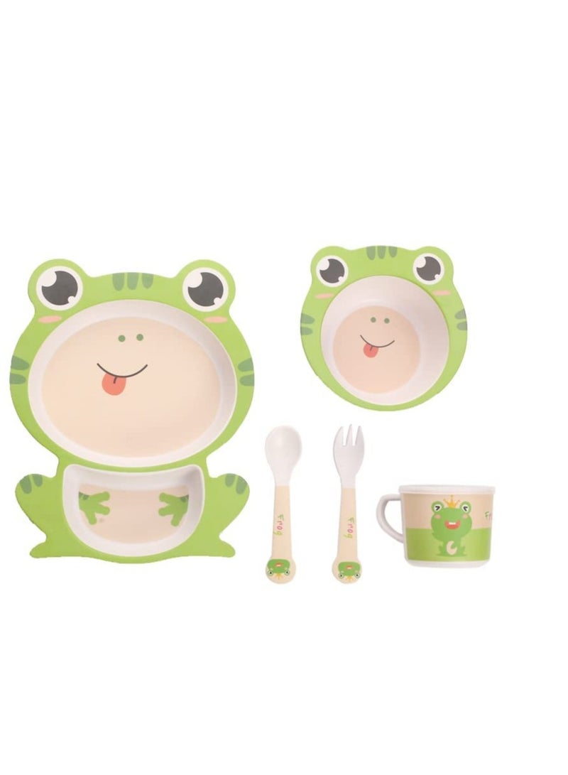 5-Piece Kids Dinnerware Set - Eco-Friendly Bamboo Fiber Plates, Bowls, Cups, Spoons u0026 Forks - BPA Free u0026 Dishwasher Safe for Safe Dining - Image 1