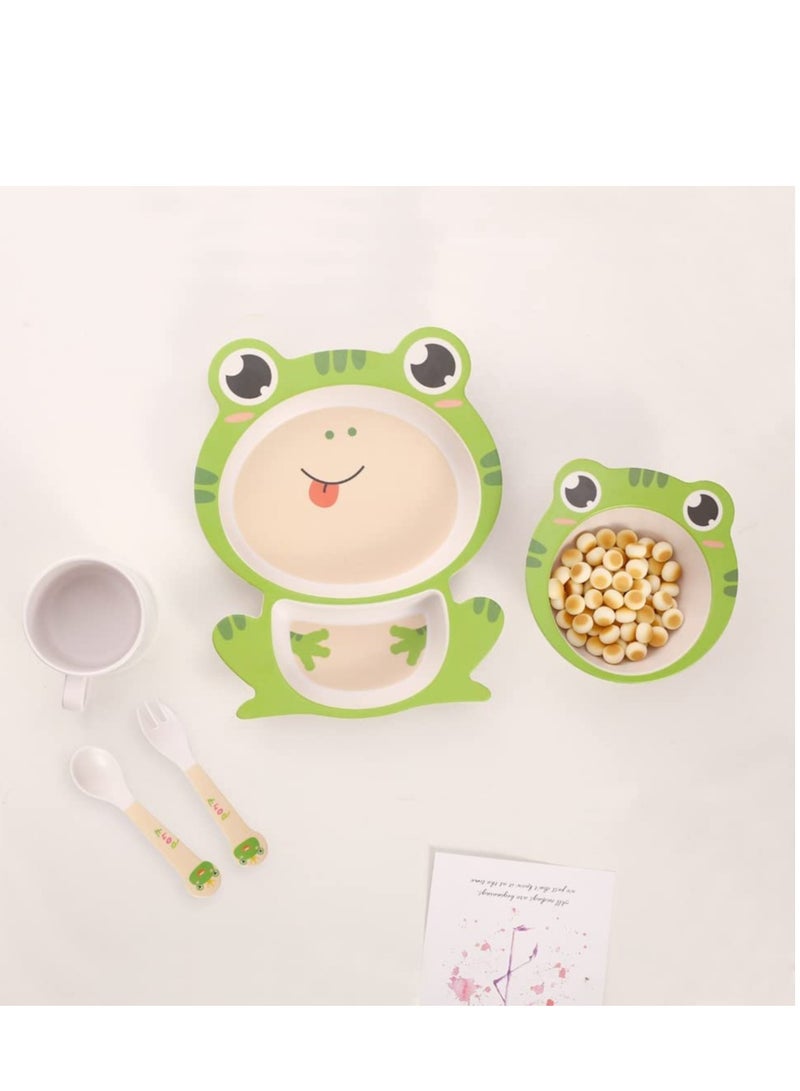 5-Piece Kids Dinnerware Set - Eco-Friendly Bamboo Fiber Plates, Bowls, Cups, Spoons u0026 Forks - BPA Free u0026 Dishwasher Safe for Safe Dining - Image 3