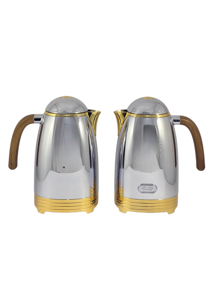 Homemaker Silver Gold Flask 1/1L 2 Pieces Stainless Steel Flask Set – Premium Dual-Color Insulated Flasks for Hot & Cold Beverages  - Image 2