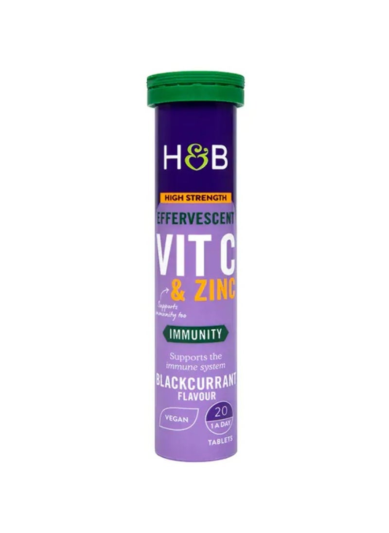 H&B Holland And Barrett High Strength Vit C & Zinc Blackcurrant 20 Eff. Tablets 