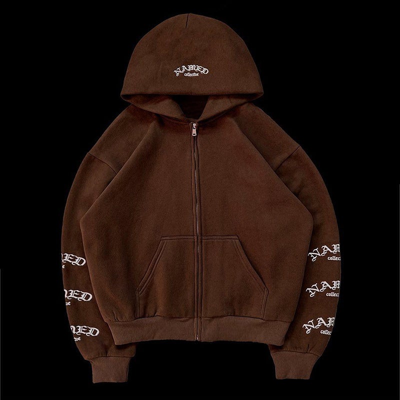 2023 Vintage Style Hip Hop Hoodie with Letter Embroidery brown pants - Image 2