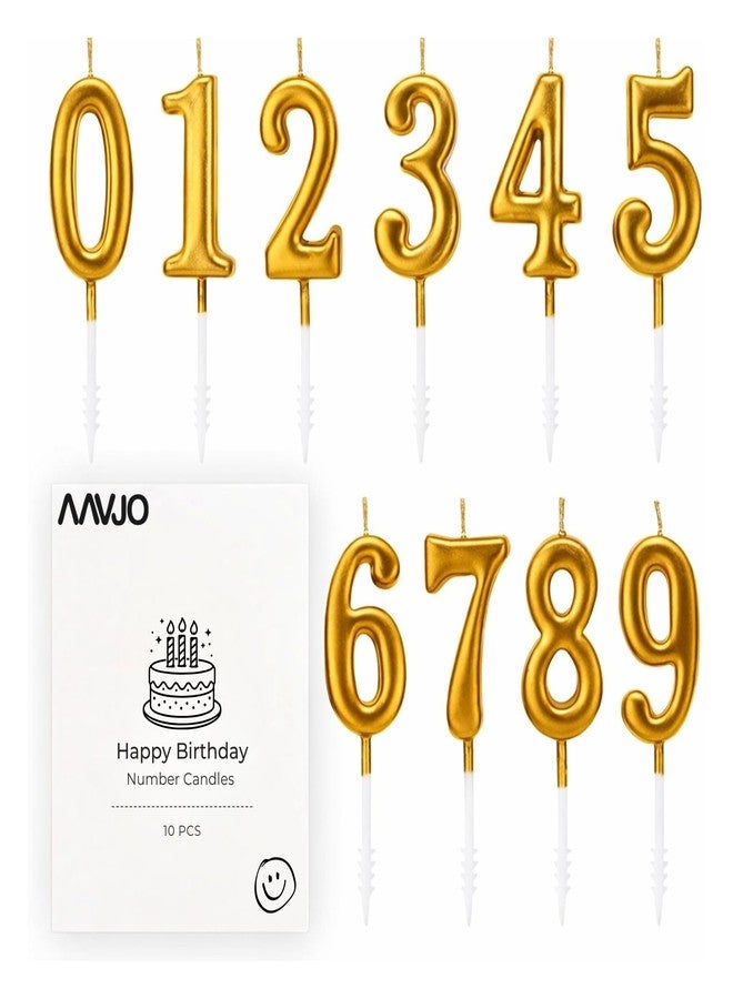 Aavjo 10-Pieces Set Gold Number Birthday Candles | Cake Numeral Candles Number 0-9 Glitter Cake Topper Decoration for Birthday | Wedding Anniversary | Party Celebration - Image 1