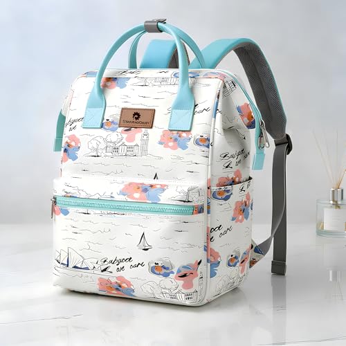 StarAndDaisy حقيبة حفاضات ستار اند ديزي للأطفال للسفر مع جيب للابتوب، متعددة الأقسام، جيوب معزولة للزجاجات، مقاومة للماء، قماش فائق النعومة - أبيض - Image 1