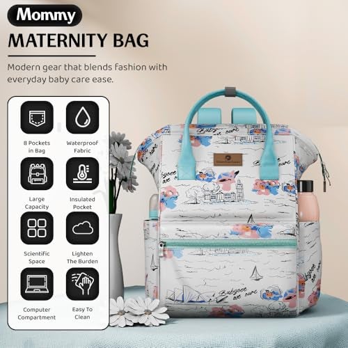 StarAndDaisy حقيبة حفاضات ستار اند ديزي للأطفال للسفر مع جيب للابتوب، متعددة الأقسام، جيوب معزولة للزجاجات، مقاومة للماء، قماش فائق النعومة - أبيض - Image 2