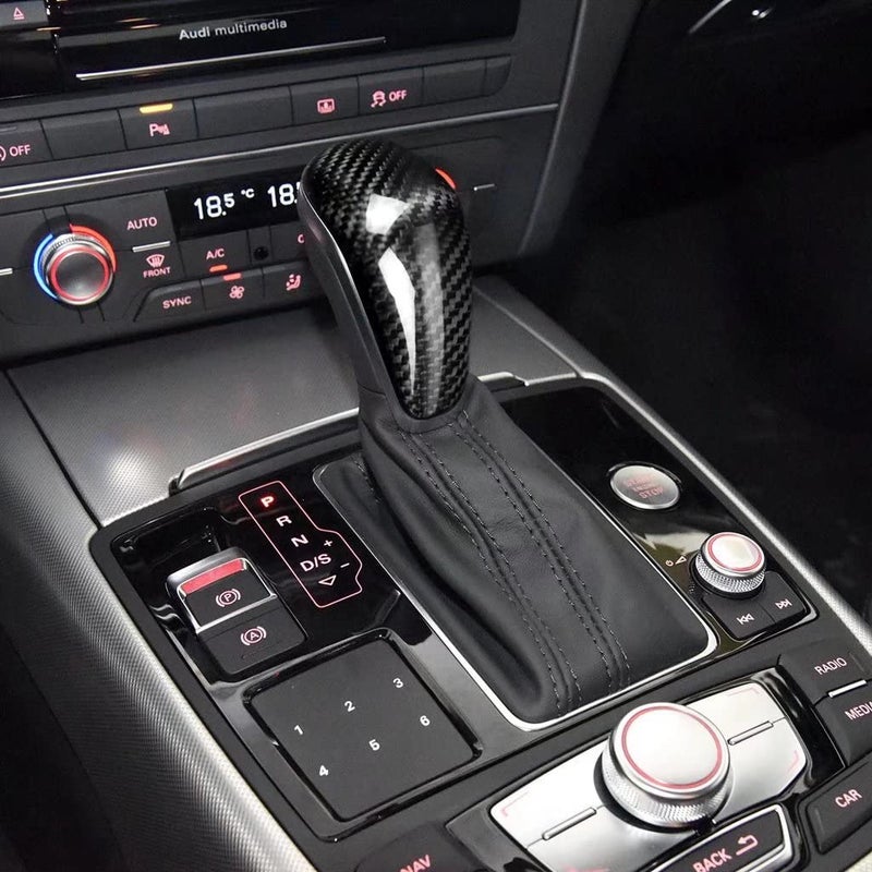 UOADA Real Carbon Fiber Car Interior Parts Accessories Central Control Gear Shift Knob Head Cover Trim Compatible with Audi A6 A7 S6 C7 S7 4G8 2015 2016 2017 2018