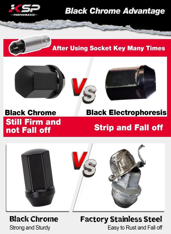 KSP PERFORMANCE مجموعة صواميل عجلات من الكروم الأسود M14x1.5 من KSP PERFORMANCE، 24 قطعة، لسيارات شيفروليه سيلفرادو، وجي إم سي سييرا، ودودج كرايسلر، وعجلات الألمنيوم. - Image 5