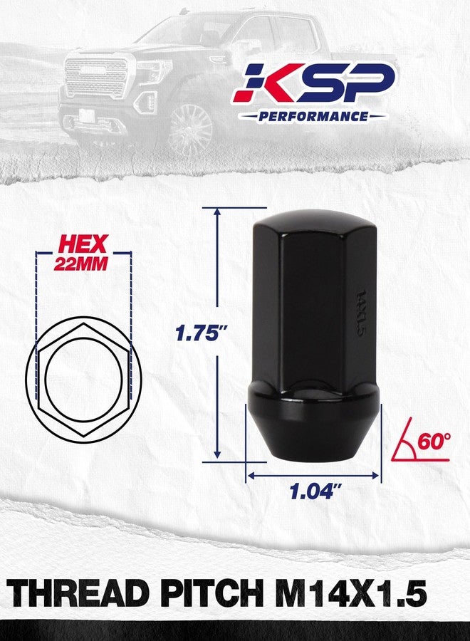 KSP PERFORMANCE مجموعة صواميل عجلات من الكروم الأسود M14x1.5 من KSP PERFORMANCE، 24 قطعة، لسيارات شيفروليه سيلفرادو، وجي إم سي سييرا، ودودج كرايسلر، وعجلات الألمنيوم. - Image 2