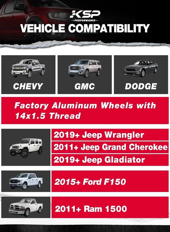 KSP PERFORMANCE مجموعة صواميل عجلات من الكروم الأسود M14x1.5 من KSP PERFORMANCE، 24 قطعة، لسيارات شيفروليه سيلفرادو، وجي إم سي سييرا، ودودج كرايسلر، وعجلات الألمنيوم. - Image 4