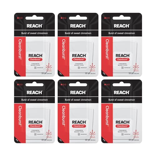 REACH Waxed Dental Floss Cinnamon Plaque Remover for Teeth Shred Resistant Floss Slides Smoothly Easy to Use Waxed Deep Cleaning Teeth Oral Care PFAS Free for Adults Kids 6 Pack 55 yd - Image 1