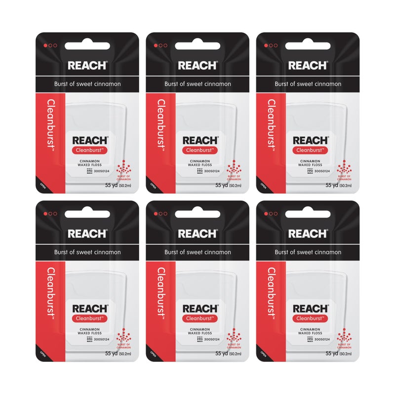 REACH Waxed Dental Floss Cinnamon Plaque Remover for Teeth Shred Resistant Floss Slides Smoothly Easy to Use Waxed Deep Cleaning Teeth Oral Care PFAS Free for Adults Kids 6 Pack 55 yd - Image 2