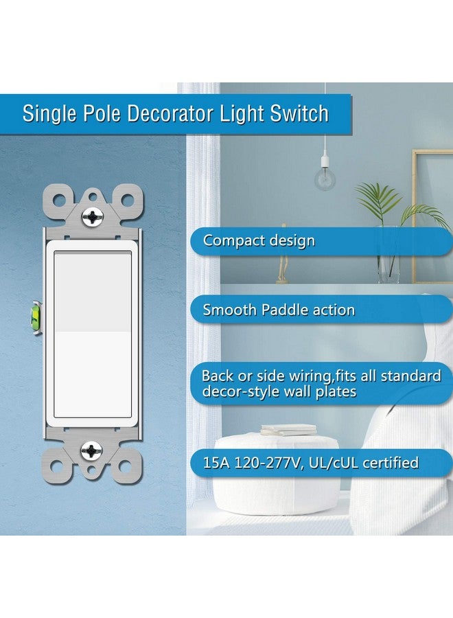 Greencycle Light Switch Rocker,10 Pack 15 Amp Single Pole Light Switch White,SP Paddle Light Switch,120V-277V AC,On/Off Wall Switch,Residential/Commercial Grade,Home & Office,UL Listed
