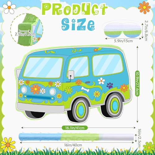 Threan Dog Theme Party Decorations Cartoon Car Piata Hippie Groovy Daisy Piata Game with Stick Blindfold Paw for Children Boy Cool Birthday Party Decor Favors Supplies - Image 5