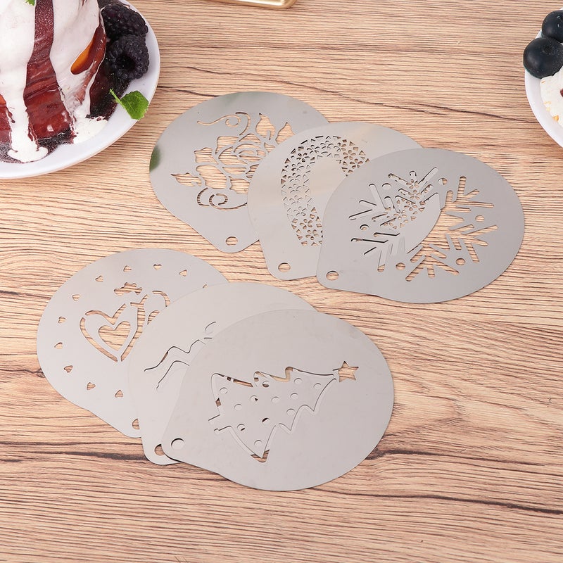 1 Set of 6pcs Coffee Stencils Stainless Steel DIY Cappuccino Latte Art Template Printing Model (Assorted Style 6) - Image 5
