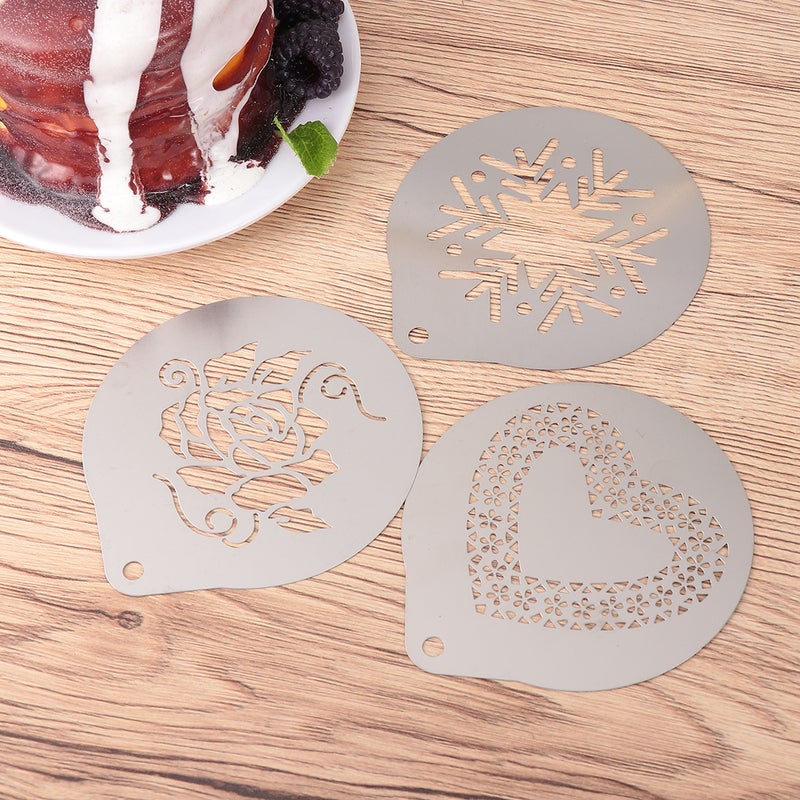 1 Set of 6pcs Coffee Stencils Stainless Steel DIY Cappuccino Latte Art Template Printing Model (Assorted Style 6) - Image 1