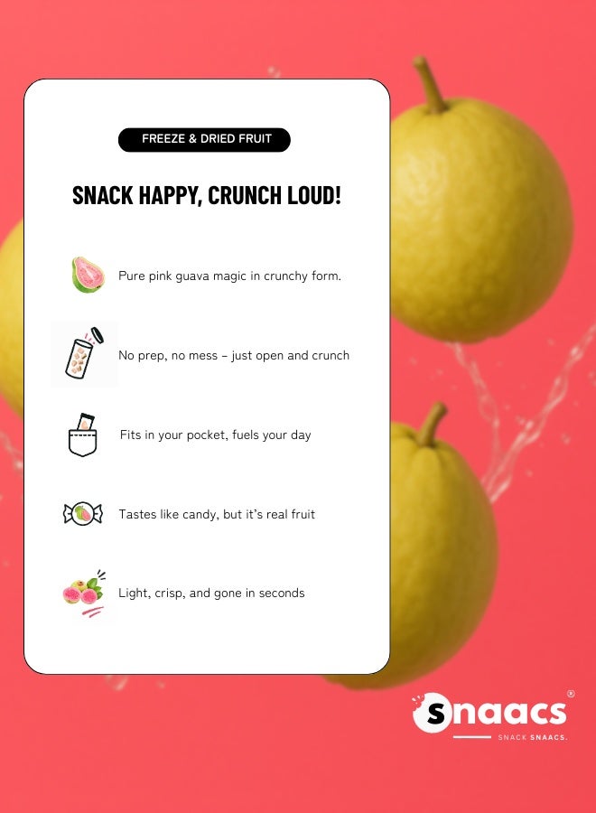 SNAACS Freeze-Dried Pink Guava Slices | No Added Sugar and Tropical Sweet-Tart Crunchy Snack (1 oz | 28 g) - Image 4