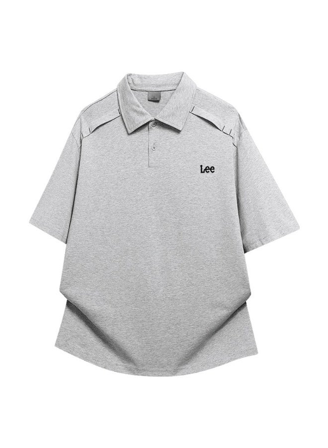 Lee shoulder pressure line Polo shirt for men and women in summer loose heavy cotton lapel short sleeve couple casual shirt. - Image 3