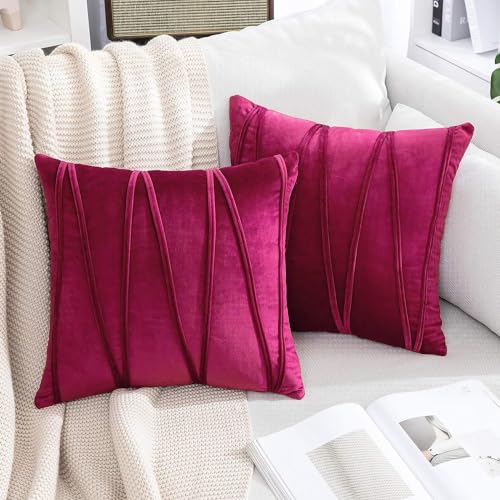 Khooti Velvet Striped Cushion Cover Pack of 2-16" X 16" / 41 X 41 Cm | Pink | Soft Pillow Covers Cushion Case for Sofa Bedroom Livingroom Chair Car, Cushion Cover with Zig Zag Pattern, 200 Tc - Image 1