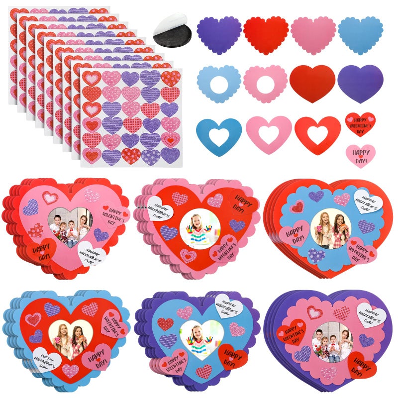 Saysurey 24 Pack Valentine Picture Frame Craft Kits for Kids Valentines Day DIY Heart Photo Frame Bulk Magnet Classroom Art Crafts for Valentines Day Party Decorations Gifts Game Class Activities - Image 3
