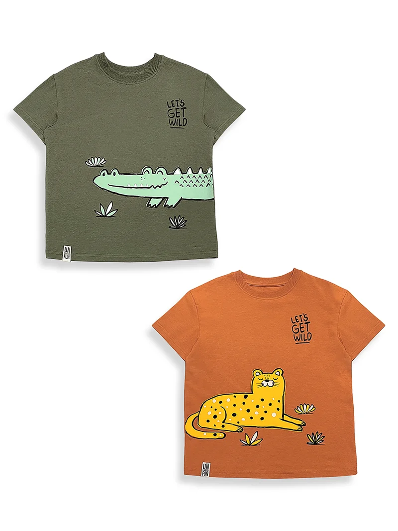 Denokids Boys T-shirt 2-Pack Crocodile&Leopard