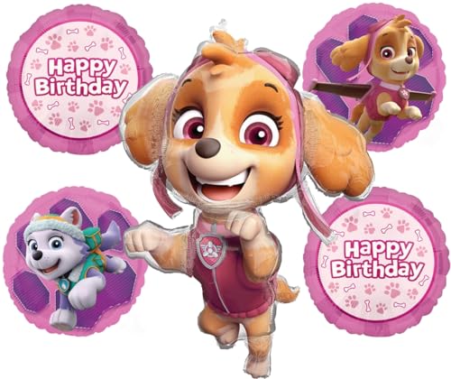 Anagram Skye and Everest Birthday Party Supplies Girl Paw Pups on Patrol Balloon Bouquet Decorations 5ct - Image 1
